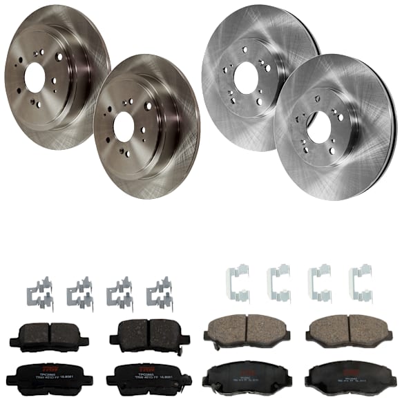 KIT-073024-5345 4-Wheel Set Front and Rear Brake Disc and Pad Kit, Plain Surface 5 Lugs Front-299.97 mm/Rear-312.93 mm Ceramic, Includes (4) Brake Disc and (2) Brake Pad Set