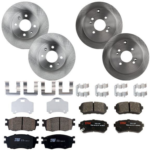 KIT-073024-5460 4-Wheel Set Brake Disc and Pad Kit, Plain Surface 4 Lugs Front-256.03 mm/Rear-261.87 mm Ceramic, Includes (4) Brake Disc and (2) Brake Pad Set