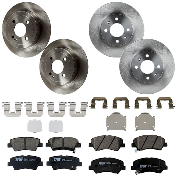 KIT-073024-5466 4-Wheel Set Front and Rear Brake Disc and Pad Kit, Plain Surface 4 Lugs Front-256.03 mm/Rear-261.87 mm Ceramic, Includes (4) Brake Disc and (2) Brake Pad Set