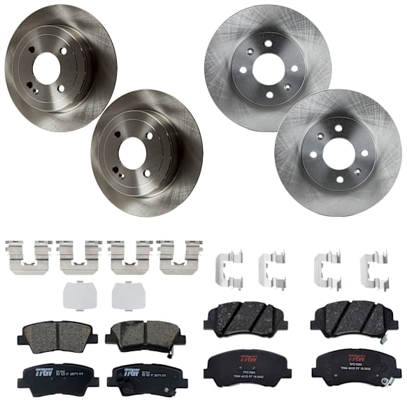 KIT-073024-5467 4-Wheel Set Front and Rear Brake Disc and Pad Kit, Plain Surface 4 Lugs Front-256.03 mm/Rear-261.87 mm Ceramic, Includes (4) Brake Disc and (2) Brake Pad Set