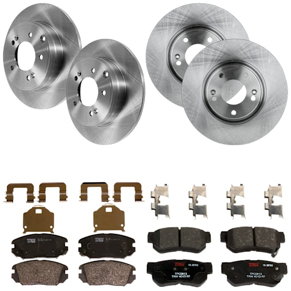 KIT-073024-5491 4-Wheel Set Front and Rear Brake Disc and Pad Kit, Plain Surface 5 Lugs Front-303.02 mm/Rear-282.96 mm Ceramic, Includes (4) Brake Disc and (2) Brake Pad Set