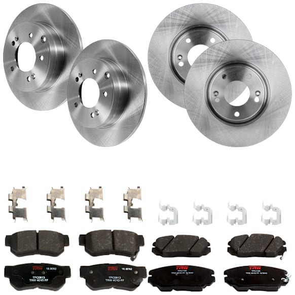 KIT-073024-5492 4-Wheel Set Front and Rear Brake Disc and Pad Kit, Plain Surface 5 Lugs Front-303.02 mm/Rear-282.96 mm Ceramic, Includes (4) Brake Disc and (2) Brake Pad Set