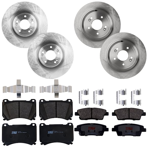 KIT-073024-5678 4-Wheel Set Front and Rear Brake Disc and Pad Kit, Plain Surface 5 Lugs Front-329.95 mm/Rear-313.94 mm Semi-metallic, Includes (4) Brake Disc and (2) Brake Pad Set