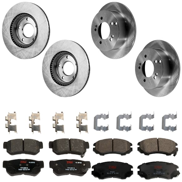 KIT-073024-5784 4-Wheel Set Front and Rear Brake Disc and Pad Kit, Plain Surface 5 Lugs Front-279.91 mm/Rear-261.87 mm Ceramic, Includes (4) Disc and (2) Pad Set