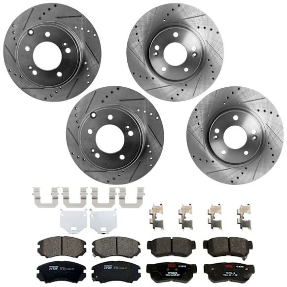 KIT-073024-5810 4-Wheel Set Front and Rear Brake Disc and Pad Kit, Cross-drilled and Slotted 5 Lugs Front-300 mm/Rear-282.96 mm Ceramic, Includes (4) Brake Disc and (2) Brake Pad Set