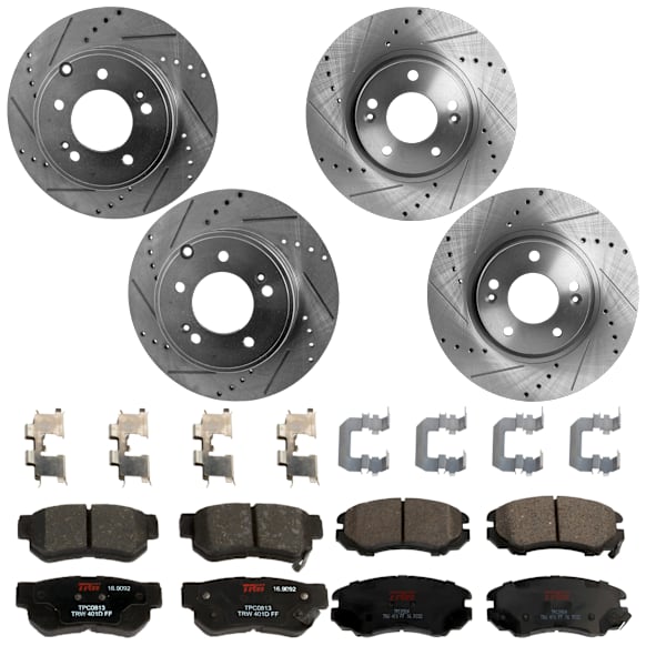 KIT-073024-5811 4-Wheel Set Front and Rear Brake Disc and Pad Kit, Cross-drilled and Slotted 5 Lugs Front-300 mm/Rear-282.96 mm Ceramic, Includes (4) Brake Disc and (2) Brake Pad Set