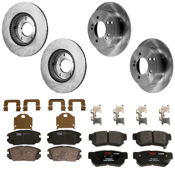 KIT-073024-5816 4-Wheel Set Front and Rear Brake Disc and Pad Kit, Plain Surface 5 Lugs Front-279.91 mm/Rear-261.87 mm Ceramic, Includes (4) Disc and (2) Pad Set