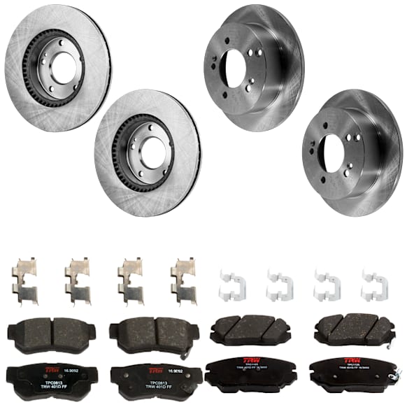 KIT-073024-5817 4-Wheel Set Front and Rear Brake Disc and Pad Kit, Plain Surface 5 Lugs Front-279.91 mm/Rear-261.87 mm Ceramic, Includes (4) Disc and (2) Pad Set