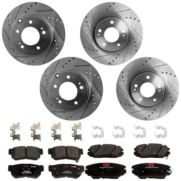 KIT-073024-5844 4-Wheel Set Front and Rear Brake Disc and Pad Kit, Cross-drilled and Slotted 5 Lugs Front-300 mm/Rear-282.96 mm Ceramic, Includes (4) Brake Disc and (2) Brake Pad Set