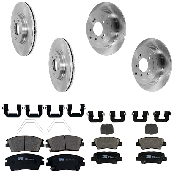 KIT-073024-5979 4-Wheel Set Front and Rear Brake Disc and Pad Kit, Plain Surface 5 Lugs Front-305.05 mm/Rear-302.01 mm Ceramic, Includes (4) Brake Disc and (2) Brake Pad Set