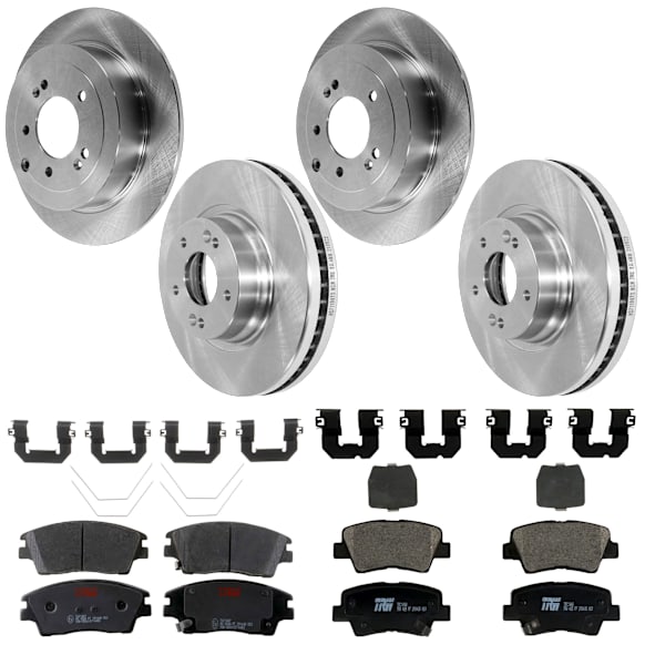 KIT-073024-5980 4-Wheel Set Front and Rear Brake Disc and Pad Kit, Plain Surface 5 Lugs Front-305.05 mm/Rear-302.01 mm Ceramic, Includes (4) Brake Disc and (2) Brake Pad Set
