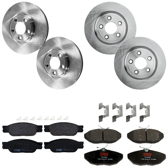 KIT-073024-6116 4-Wheel Set Front and Rear Brake Disc and Pad Kit, Plain Surface 5 Lugs Front-299.97 mm/Rear-288.04 mm Semi-metallic, Includes (4) Brake Disc and (2) Brake Pad Set