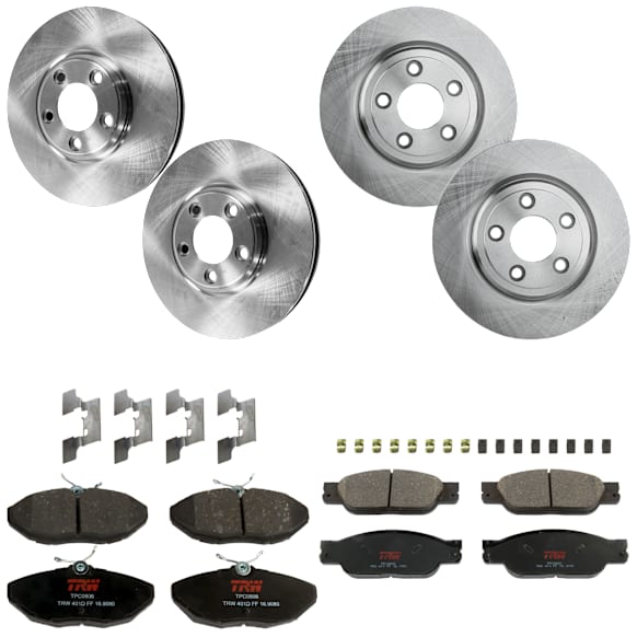 KIT-073024-6118 4-Wheel Set Front and Rear Brake Disc and Pad Kit, Plain Surface 5 Lugs Front-299.97 mm/Rear-288.04 mm Semi-metallic, Includes (4) Brake Disc and (2) Brake Pad Set