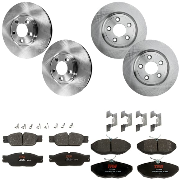 KIT-073024-6132 Front and Rear Brake Disc and Pad Kit, Plain Surface, 5 Lugs, Front-299.97 mm/Rear-288.04 mm, Front-Ceramic/Rear-Semi-Metallic