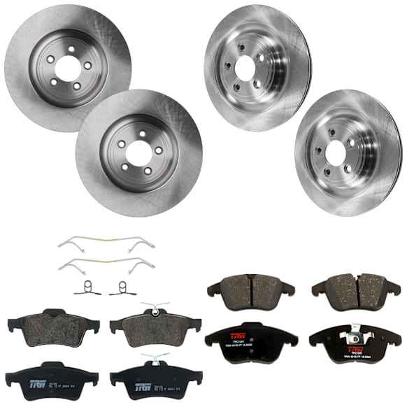 KIT-073024-6142 4-Wheel Set Front and Rear Brake Disc and Pad Kit, Plain Surface 5 Lugs Front-354.7 mm/Rear-325.88 mm Semi-metallic, Includes (2) Brake Pad Set and (4) Brake Disc