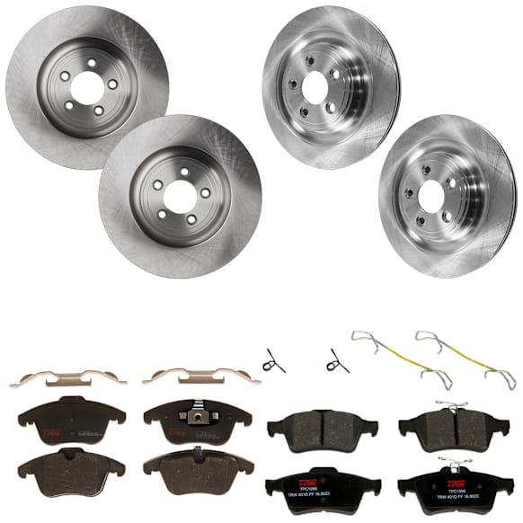 KIT-073024-6146 Front and Rear Brake Disc and Pad Kit, Plain Surface, 5 Lugs, Front-354.7 mm/Rear-325.88 mm, Front-Ceramic/Rear-Semi-Metallic