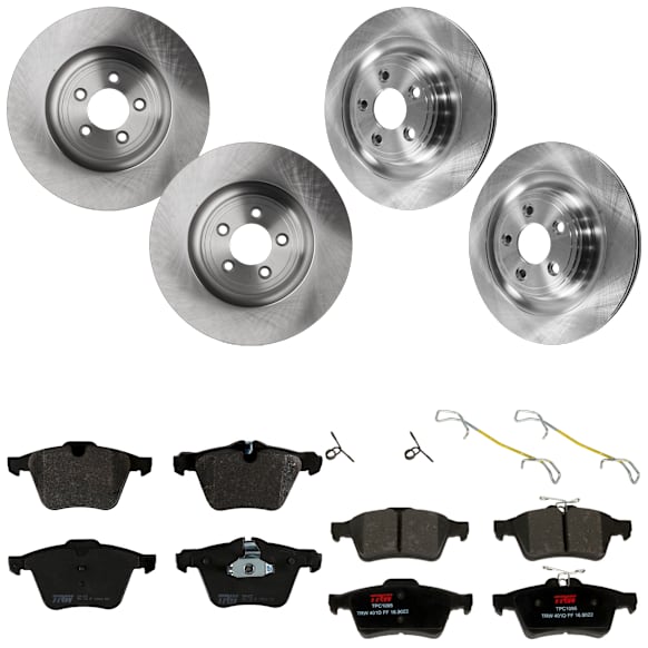 KIT-073024-6174 4-Wheel Set Front and Rear Brake Disc and Pad Kit, Plain Surface 5 Lugs Front-354.7 mm/Rear-325.88 mm Semi-metallic, Includes (2) Brake Pad Set and (4) Brake Disc