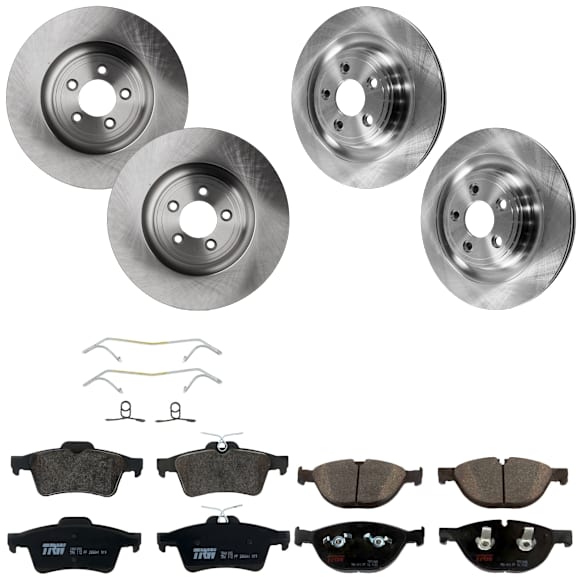 KIT-073024-6211 4-Wheel Set Front and Rear Brake Disc and Pad Kit, Plain Surface 5 Lugs Front-354.7 mm/Rear-325.88 mm Semi-metallic, Includes (2) Brake Pad Set and (4) Brake Disc