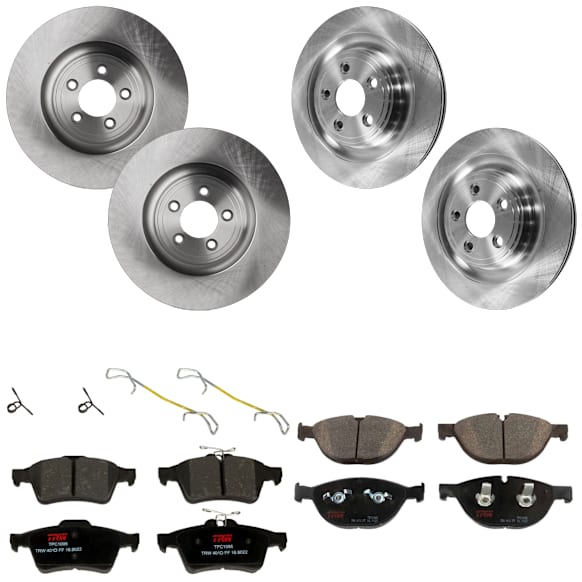 KIT-073024-6225 4-Wheel Set Front and Rear Brake Disc and Pad Kit, Plain Surface 5 Lugs Front-354.7 mm/Rear-325.88 mm Semi-metallic, Includes (2) Brake Pad Set and (4) Brake Disc