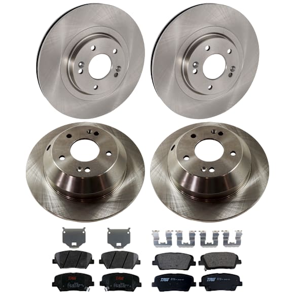 KIT-073024-6697 4-Wheel Set Front and Rear Brake Disc and Pad Kit, Plain Surface 5 Lugs Front-320.04 mm/Rear-302 mm Ceramic, Includes (4) Brake Disc and (2) Brake Pad Set