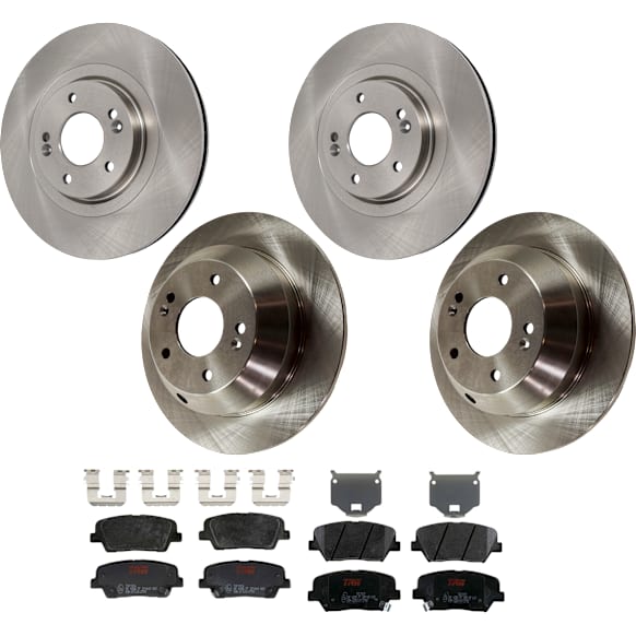 KIT-073024-6700 4-Wheel Set Front and Rear Brake Disc and Pad Kit, Plain Surface 5 Lugs Front-320.04 mm/Rear-302 mm Ceramic, Includes (4) Brake Disc and (2) Brake Pad Set
