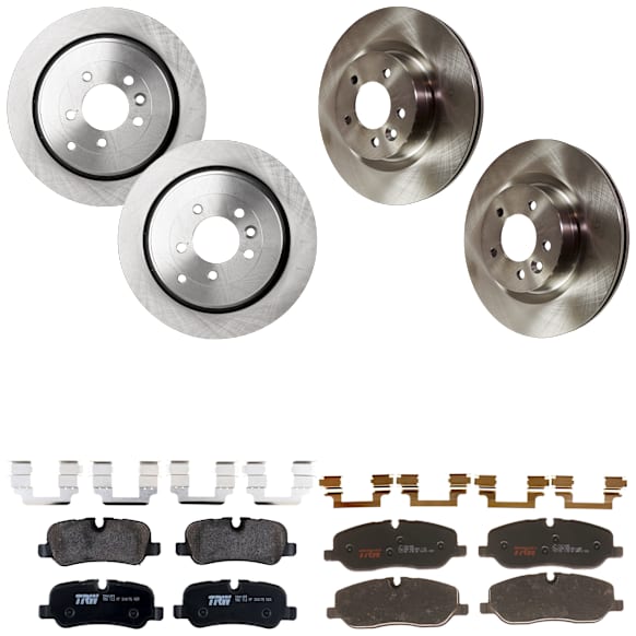 KIT-073024-6829 Front and Rear Brake Disc and Pad Kit, Plain Surface, 5 Lugs, Front-337.06 mm/Rear-350.01 mm, Front-Ceramic/Rear-Semi-Metallic