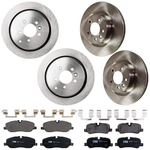 KIT-073024-6830 4-Wheel Set Front and Rear Brake Disc and Pad Kit, Plain Surface 5 Lugs Front-337.06 mm/Rear-350.01 mm Semi-metallic, Includes (4) Brake Disc and (2) Brake Pad Set