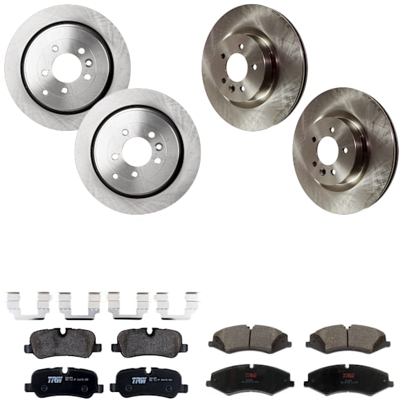 KIT-073024-6843 4-Wheel Set Front and Rear Brake Disc and Pad Kit, Plain Surface 5 Lugs Front-359.92 mm/Rear-350.01 mm Semi-metallic, Includes (4) Brake Disc and (2) Brake Pad Set