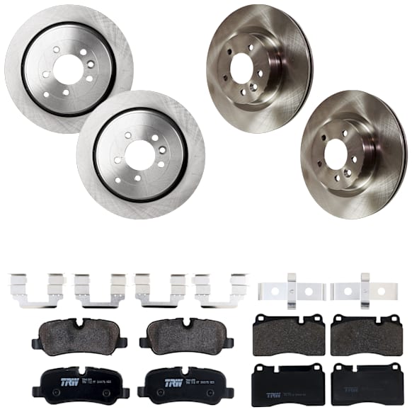 KIT-073024-6867 4-Wheel Set Front and Rear Brake Disc and Pad Kit, Plain Surface 5 Lugs Front-337.06 mm/Rear-350.01 mm Semi-metallic, Includes (4) Brake Disc and (2) Brake Pad Set