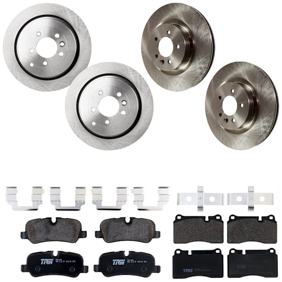 KIT-073024-6879 4-Wheel Set Front and Rear Brake Disc and Pad Kit, Plain Surface 5 Lugs Front-359.92 mm/Rear-350.01 mm Semi-metallic, Includes (4) Brake Disc and (2) Brake Pad Set