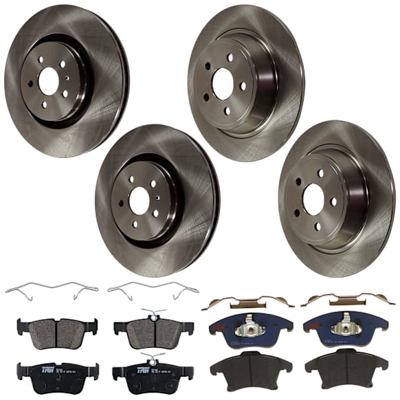KIT-073024-7220 Front and Rear Brake Disc and Pad Kit, Plain Surface, 5 Lugs, Front-344.93 mm/Rear-314.96 mm, Front-Semi-Metallic/Rear-Ceramic