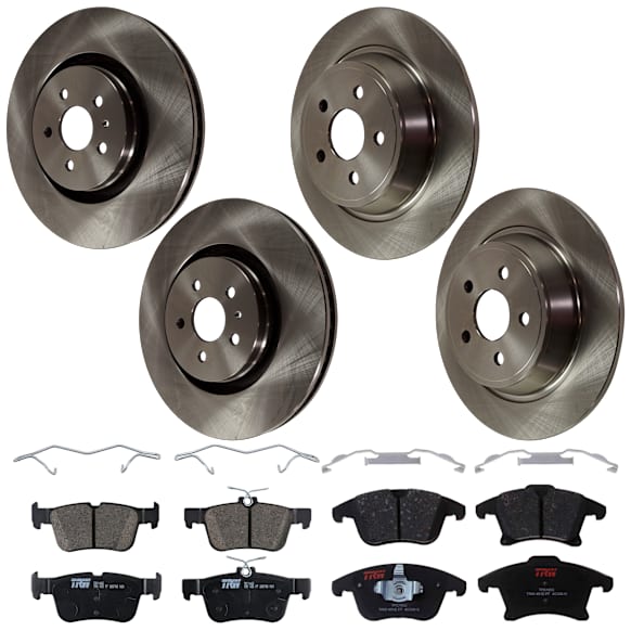 2017 Lincoln MKZ - 4-Wheel Set Front and Rear Brake Disc and Pad Kit, Plain Surface 5 Lugs Front-344.93 mm/Rear-314.96 mm Ceramic, Includes (2) Brake Pad Set and (4) Brake Disc