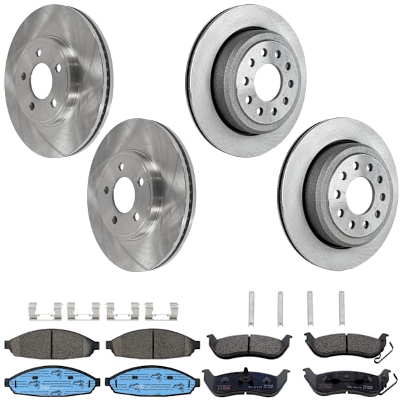 KIT-073024-7241 4-Wheel Set Front and Rear Brake Disc and Pad Kit, Plain Surface 5 Lugs Front-305.05 mm/Rear-294.89 mm Ceramic, Includes (4) Disc and (2) Pad Set