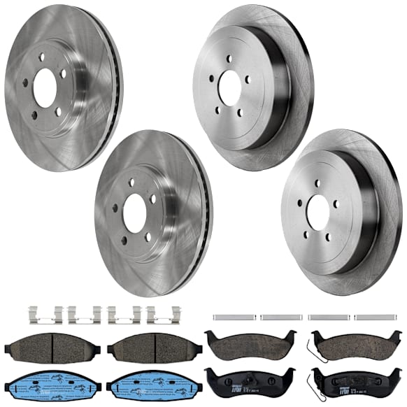 KIT-073024-7250 4-Wheel Set Front and Rear Brake Disc and Pad Kit, Plain Surface 5 Lugs Front-305.05 mm/Rear-333.76 mm Ceramic, Includes (4) Brake Disc and (2) Brake Pad Set