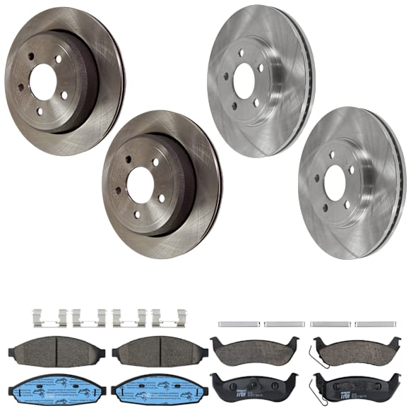 KIT-073024-8065 4-Wheel Set Front and Rear Brake Disc and Pad Kit, Plain Surface 5 Lugs Front-305.05 mm/Rear-294.89 mm Ceramic, Includes (2) Brake Pad Set and (4) Brake Disc
