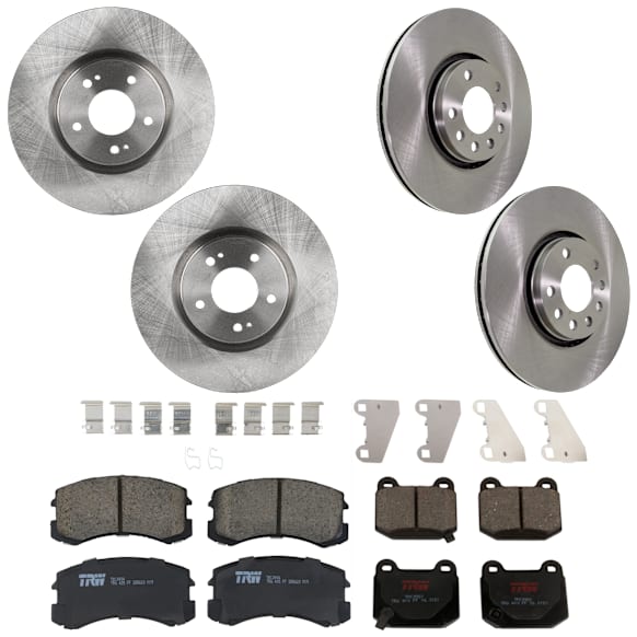 KIT-073024-8587 Front and Rear Brake Disc and Pad Kit, Plain Surface 5 Lugs Front-320.04 mm/Rear-299.97 mm Front-Ceramic/Rear-Semi-Metallic