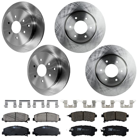 KIT-073024-8685 4-Wheel Set Front and Rear Brake Disc and Pad Kit, Plain Surface 6 Lugs Front and Rear-350.01 mm Ceramic, Includes (2) Brake Pad Set and (4) Brake Disc