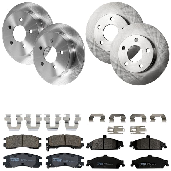 KIT-073024-8724 Front and Rear Brake Disc and Pad Kit, Plain Surface, 5 Lugs, Front and Rear-277.88 mm, Front-Semi-Metallic/Rear-Ceramic