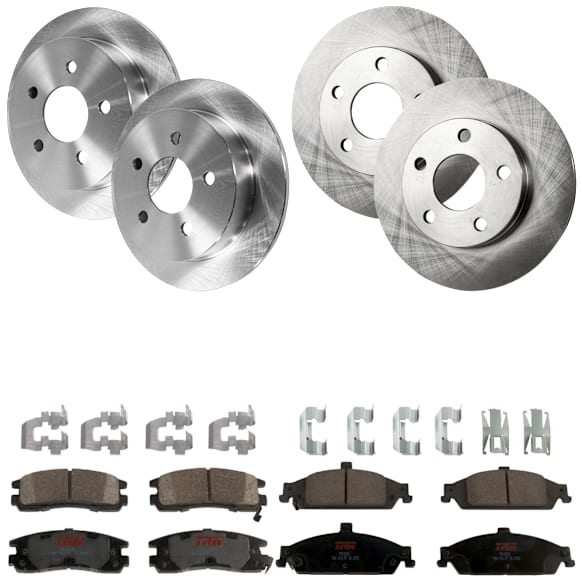 KIT-073024-8728 Front and Rear Brake Disc and Pad Kit, Plain Surface, 5 Lugs, Front and Rear-277.88 mm, Front-Semi-Metallic/Rear-Ceramic