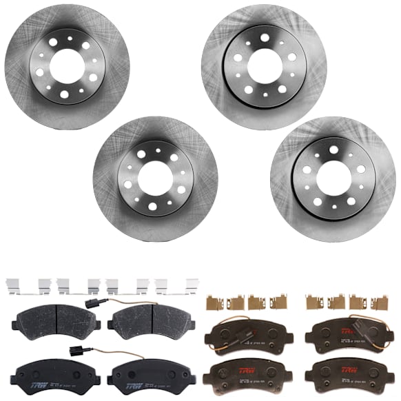 KIT-073024-9025 4-Wheel Set Brake Disc and Pad Kit, Plain Surface 5 Lugs Front and Rear-300 mm Semi-metallic, Includes (4) Brake Disc and (2) Brake Pad Set