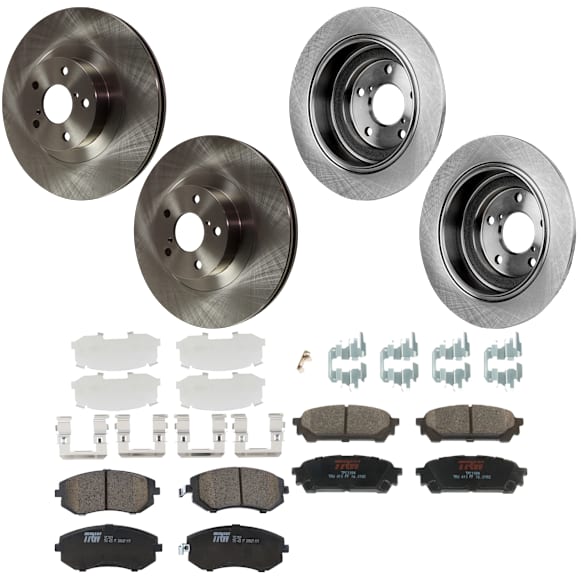 KIT-073024-9073 Front and Rear Brake Disc and Pad Kit, Plain Surface, 5 Lugs, Front-293.62 mm/Rear-265.43 mm, Front-Ceramic/Rear-Semi-Metallic