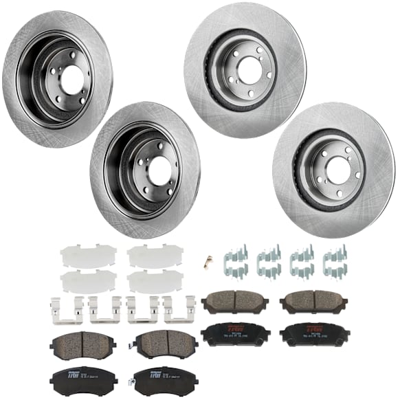 KIT-073024-9082 Front and Rear Brake Disc and Pad Kit, Plain Surface, 5 Lugs, Front-276.86 mm/Rear-265.43 mm, Front-Ceramic/Rear-Semi-Metallic