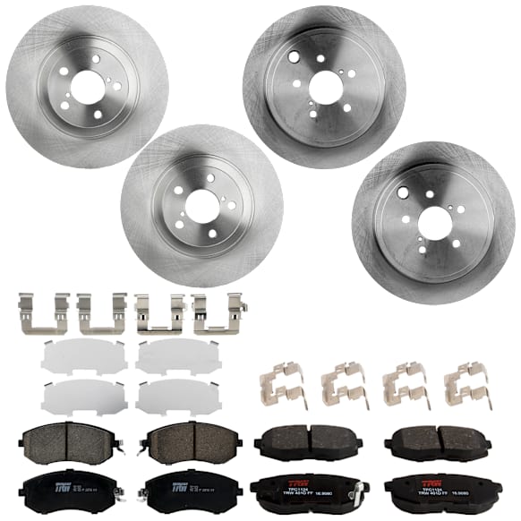 KIT-073024-9229 4-Wheel Set Brake Disc and Pad Kit, Plain Surface 5 Lugs Front-293.4 mm/Rear-289.81 mm Front-Ceramic/Rear-Semi-Metallic, Includes (4) Brake Disc and (2) Brake Pad Set