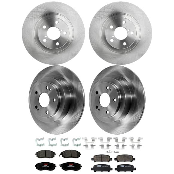 KIT-073024-9314 4-Wheel Set Front and Rear Brake Disc and Pad Kit, Plain Surface 5 Lugs Front-293.4 mm/Rear-289.81 mm Ceramic, Includes (4) Brake Disc and (2) Brake Pad Set