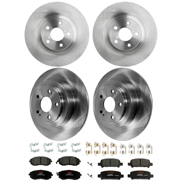 KIT-073024-9317 4-Wheel Set Front and Rear Brake Disc and Pad Kit, Plain Surface 5 Lugs Front-293.4 mm/Rear-289.81 mm Ceramic, Includes (4) Brake Disc and (2) Brake Pad Set