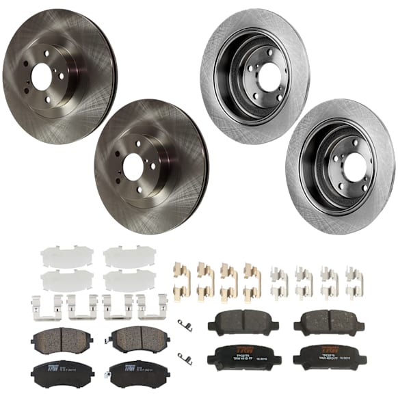 KIT-073024-9332 4-Wheel Set Front and Rear Brake Disc and Pad Kit, Plain Surface 5 Lugs Front-293.62 mm/Rear-265.43 mm Ceramic, Includes (2) Brake Pad Set and (4) Brake Disc