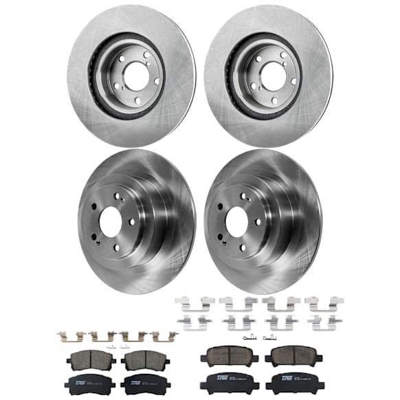 KIT-073024-9468 4-Wheel Set Front and Rear Brake Disc and Pad Kit, Plain Surface 5 Lugs Front-276.86 mm/Rear-289.81 mm Ceramic, Includes (2) Brake Pad Set and (4) Brake Disc