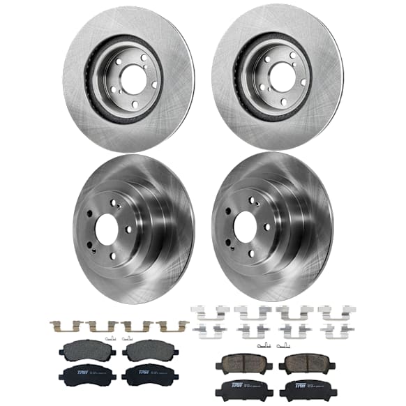 KIT-073024-9469 4-Wheel Set Front and Rear Brake Disc and Pad Kit, Plain Surface 5 Lugs Front-276.86 mm/Rear-289.81 mm Ceramic, Includes (2) Brake Pad Set and (4) Brake Disc