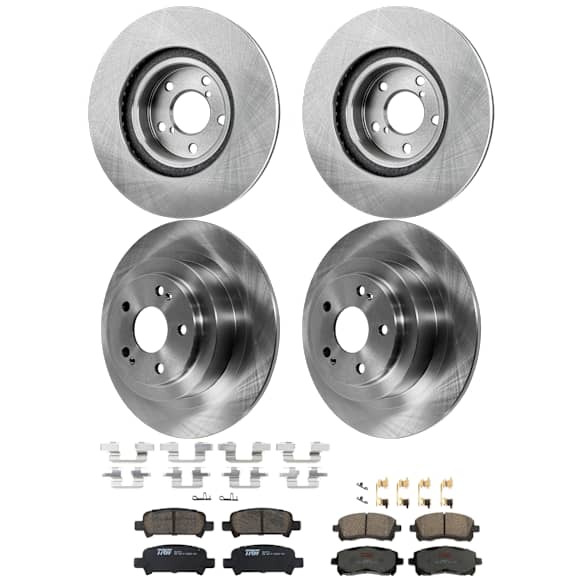 KIT-073024-9470 4-Wheel Set Front and Rear Brake Disc and Pad Kit, Plain Surface 5 Lugs Front-276.86 mm/Rear-289.81 mm Ceramic, Includes (2) Brake Pad Set and (4) Brake Disc