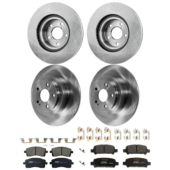 KIT-073024-9472 4-Wheel Set Front and Rear Brake Disc and Pad Kit, Plain Surface 5 Lugs Front-276.86 mm/Rear-289.81 mm Ceramic, Includes (2) Brake Pad Set and (4) Brake Disc